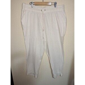 Ann Klein Women's Linen Blend Size Large Striped Pull On Beachy Vacation Pants